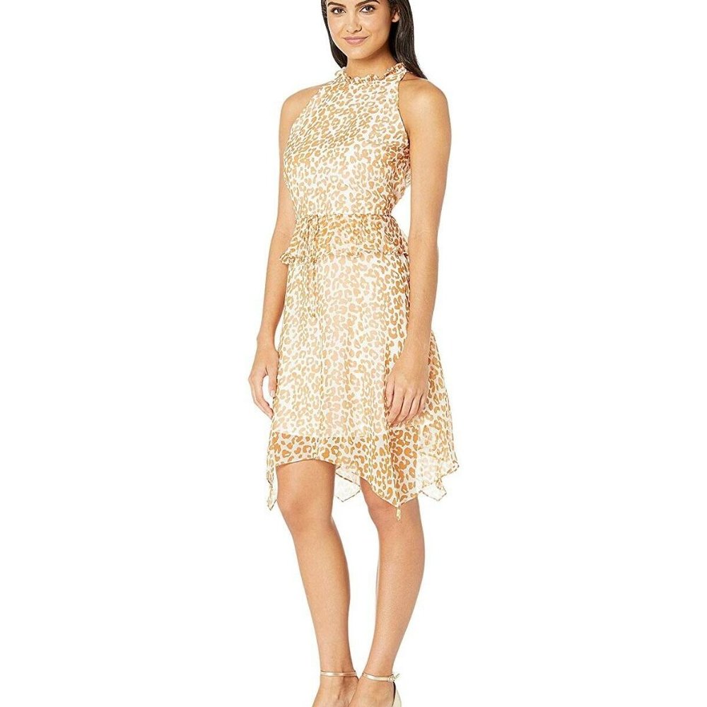 NWT Sam Edelman Sleeveless Animal Print Halter Hankerchief Dress Size 12